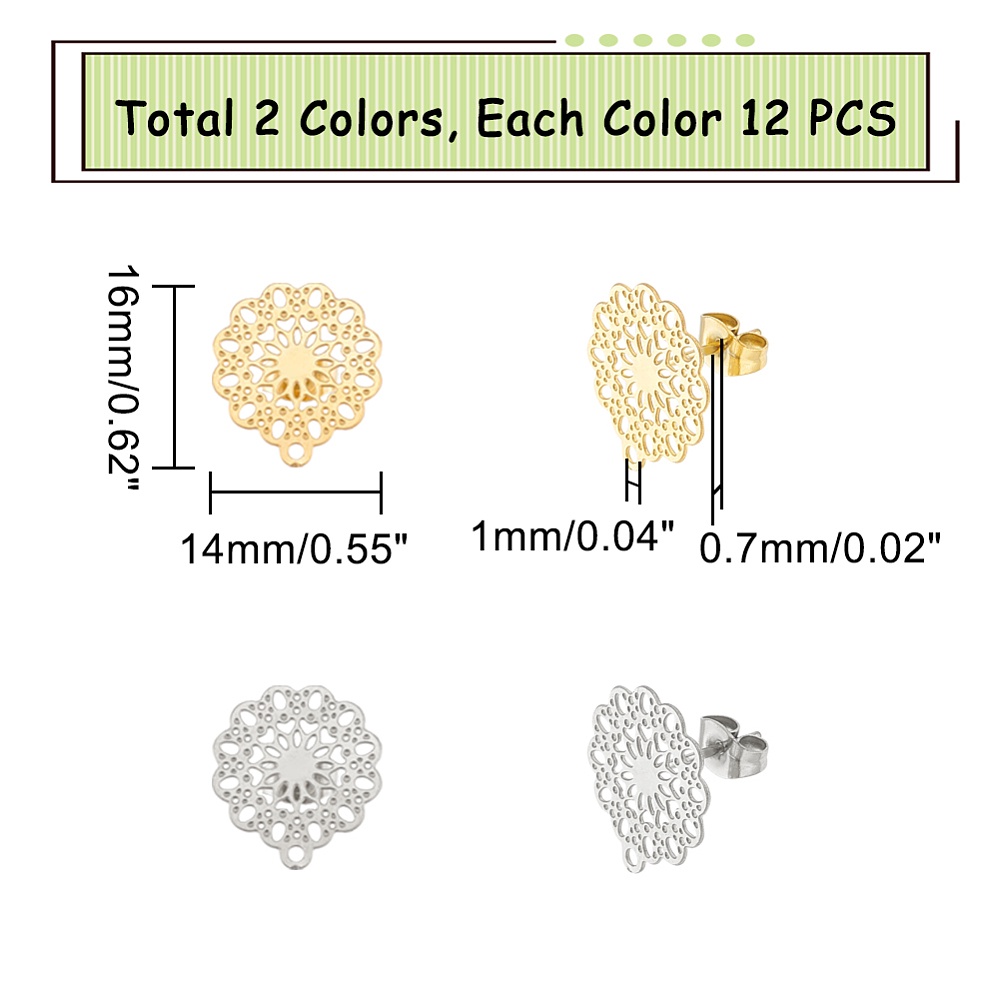 24pcs Flower Stud Earring Stainless Steel Ear Stud Component